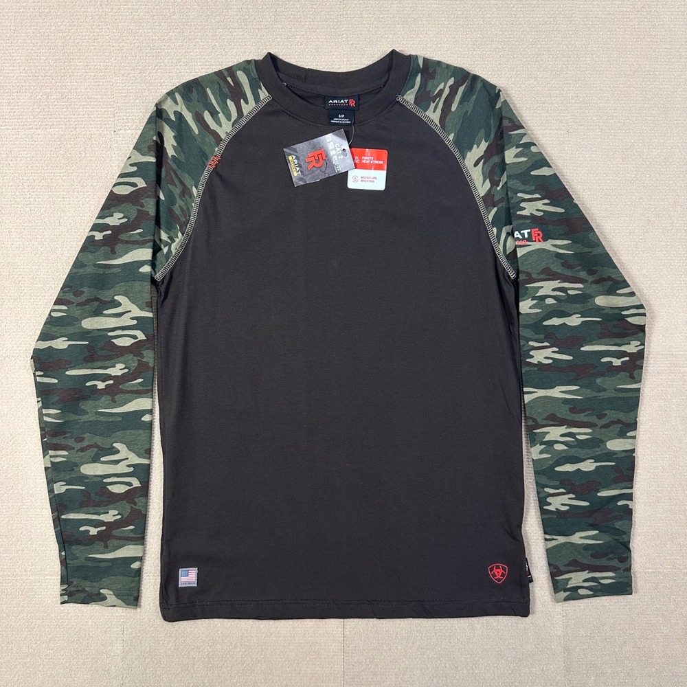 Ariat Work FR Flame Resistant Shirt Mens S Brown Camo Baseball Tee CAT 2 T-Shirt